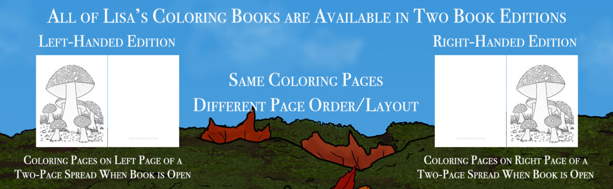 Preview showing differences between Autumn Colors Coloring Book by Lisa Marie Ford. 